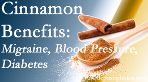 Chiropractic Solutions shares research on the benefits of cinnamon for migraine, diabetes and blood pressure.