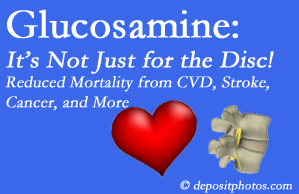 San Jose health benefits from glucosamine utilization include reduced overall early mortality and mortality from cardiovascular issues.